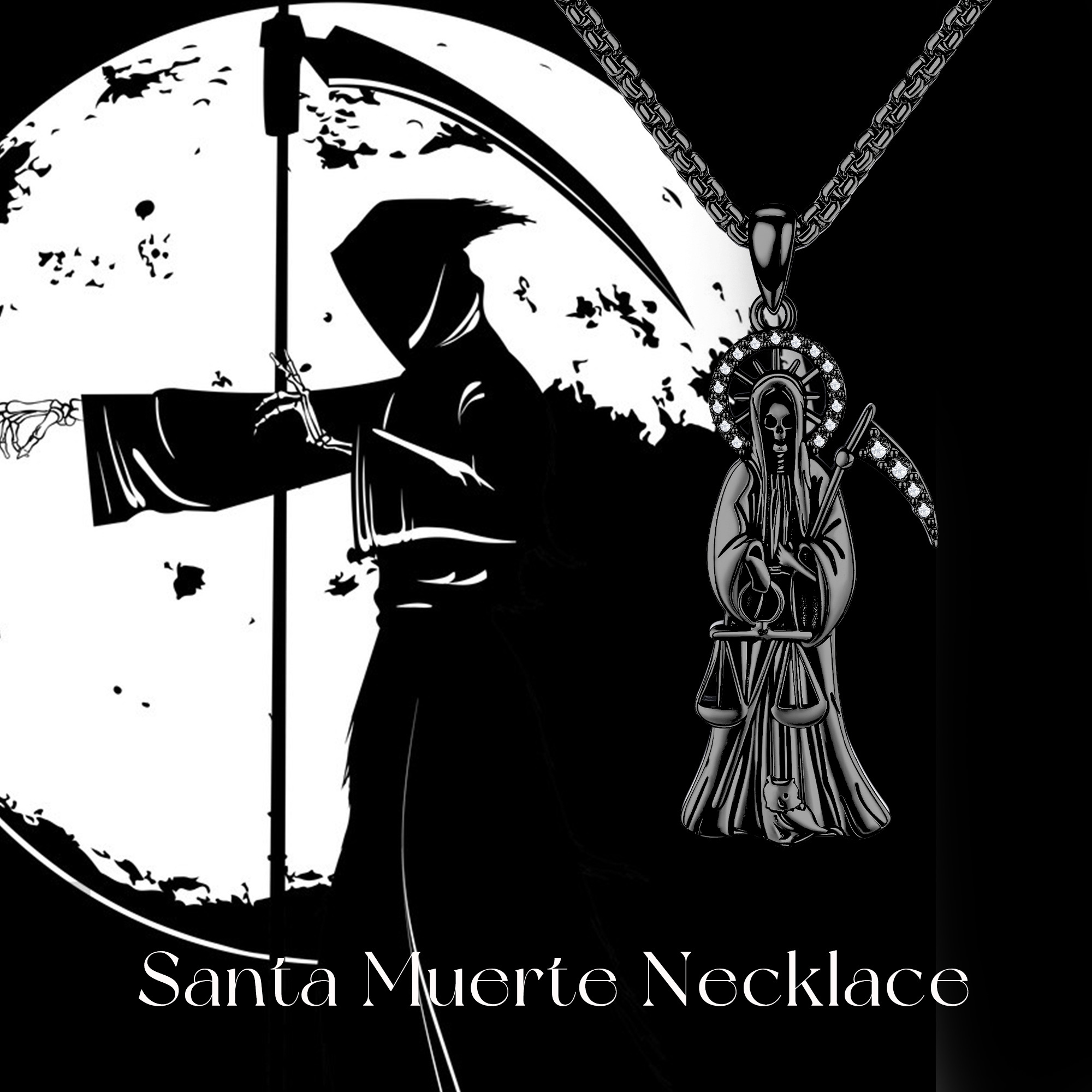 925 Sterling Silver Grim Reaper Necklace, Unisex Gift