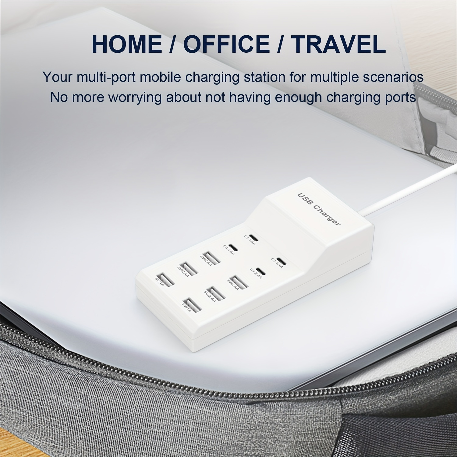 USB Charger, HITRENDS 8 Ports Charging Station 60W/12A Multi Port USB  Charging Hub for Multiple Devices (5ft Cord, White)