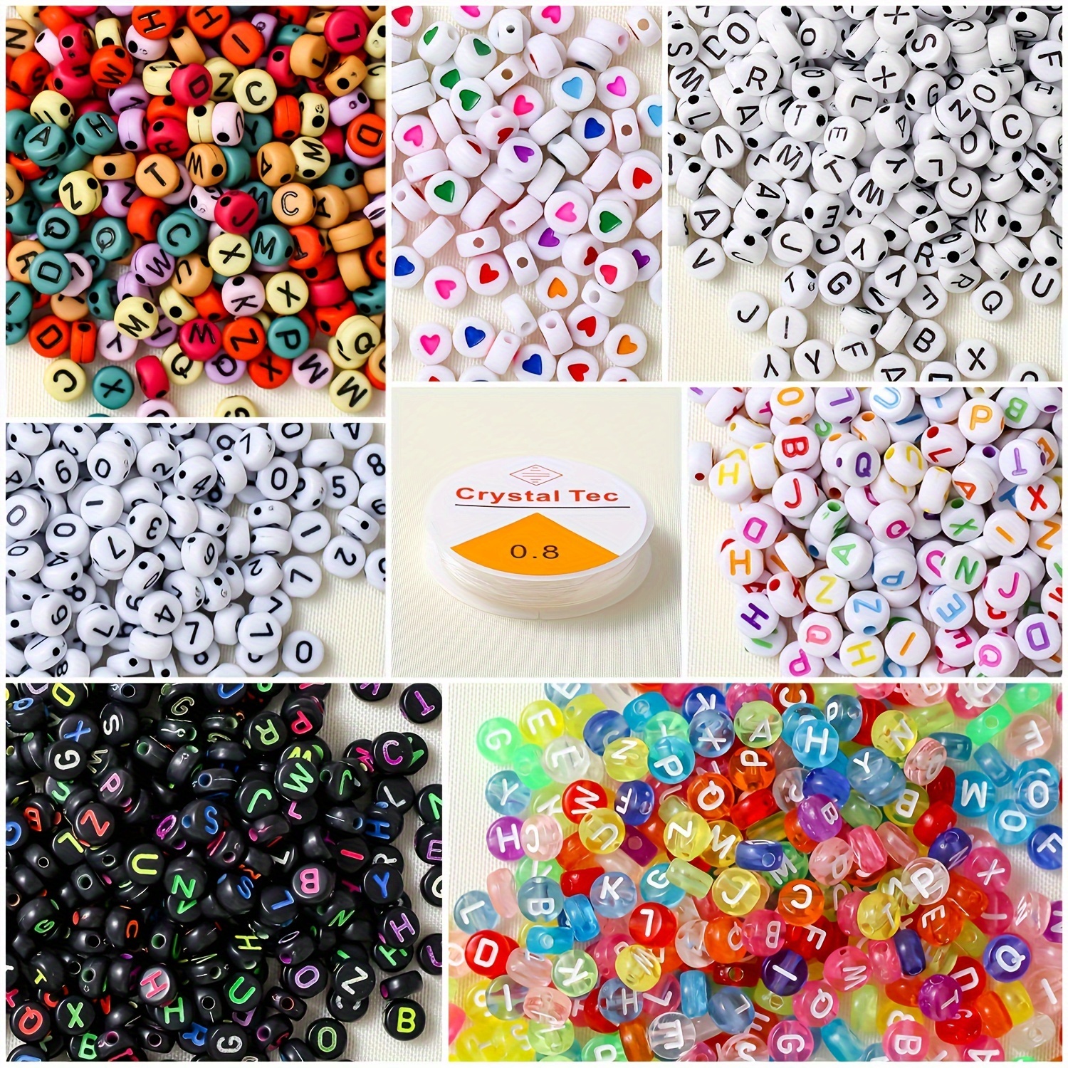 1400pcs 4mm * 7mm Round Letter Beads For Jewelry Making, 31 Style White A-Z  Alphabet Acrylic Beads Kits Smiling Face Heart Pattern Beads For Bracelets