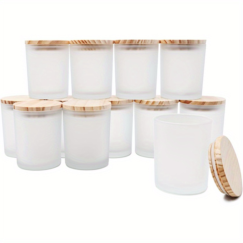 Tarros de vela de 16 onzas, paquete de 6 tarros vacíos de vidrio rojo con 3  mechas con tapas de bambú para hacer velas, recipiente grande de boca