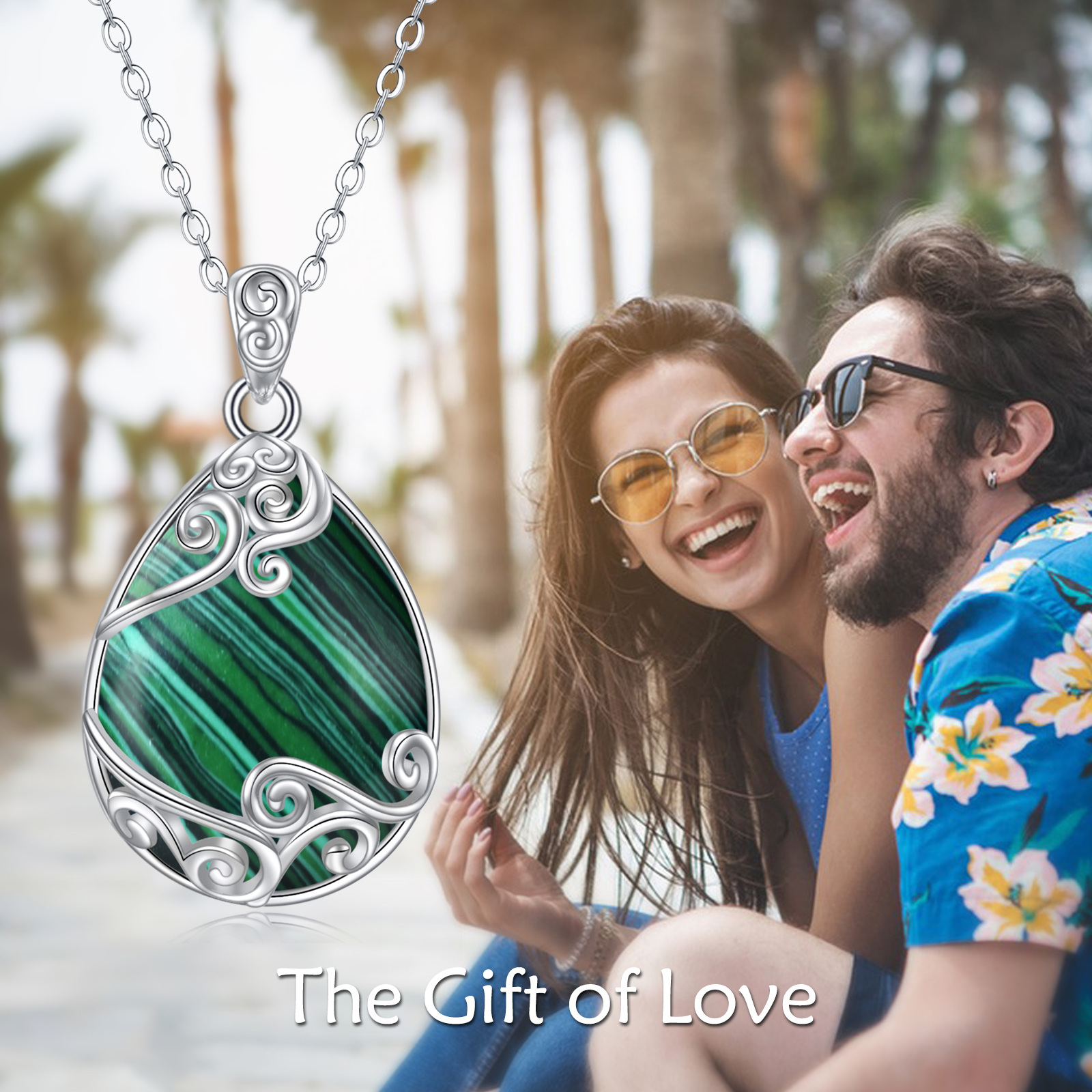 Unisex Adjustable 925 Sterling Silver Malachite Pendant Necklace