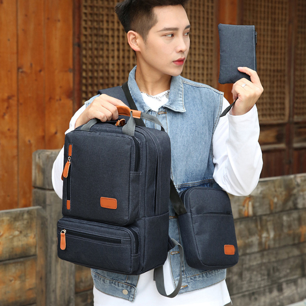 

3-piece Backpack Men And Women Laptop Backpack Single Shoulder Bag Small Pocket For Travel School Business Work University Fits Under Inches