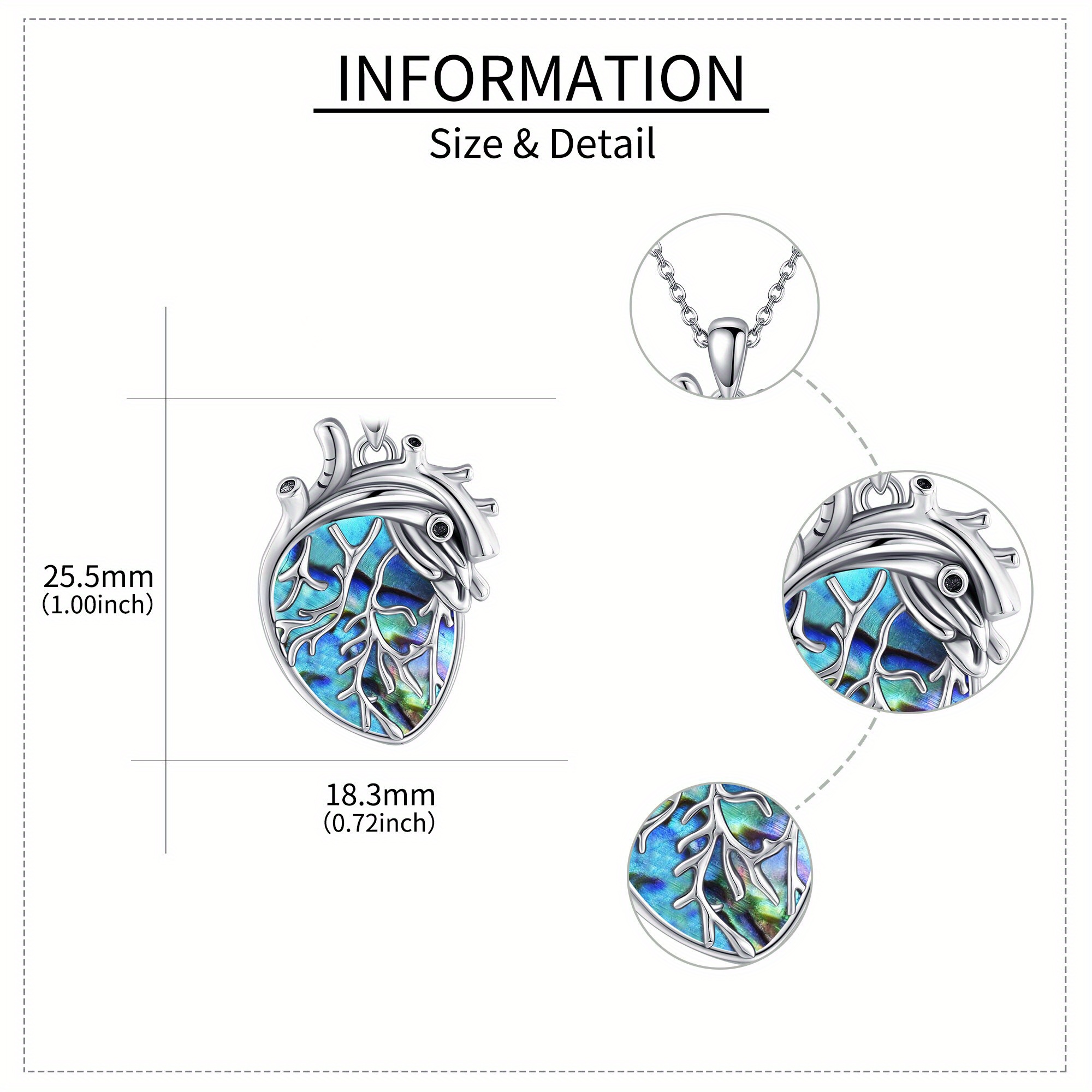 Women's Gothic Anatomical Heart Necklace with Abalone Shell, Gift for Her