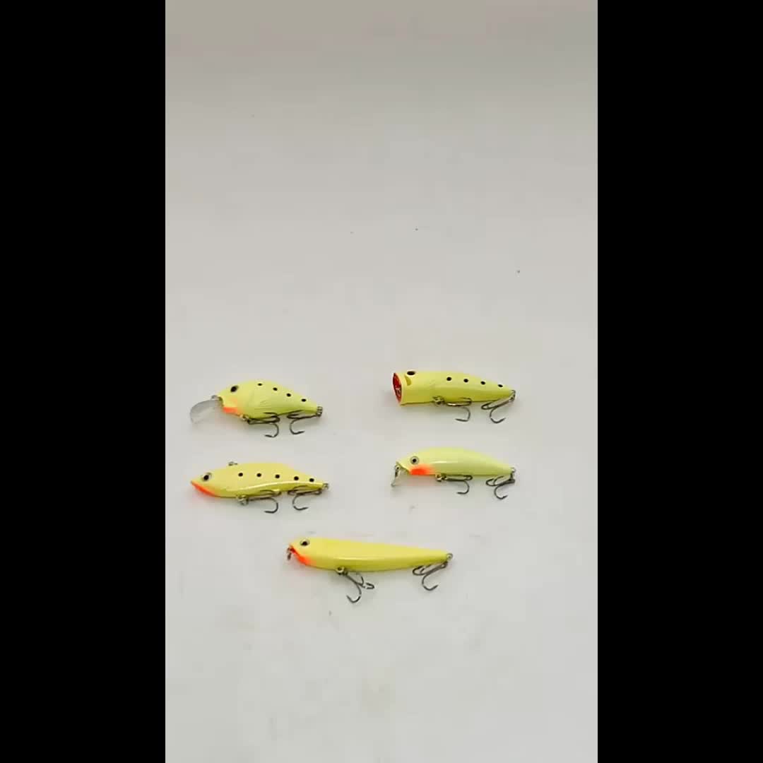 5pcs/lot Luminous White Fishing Lure Kit Hard Bait Noctilucence VIB Minnow  Crank Popper Pencil Mixed with Box