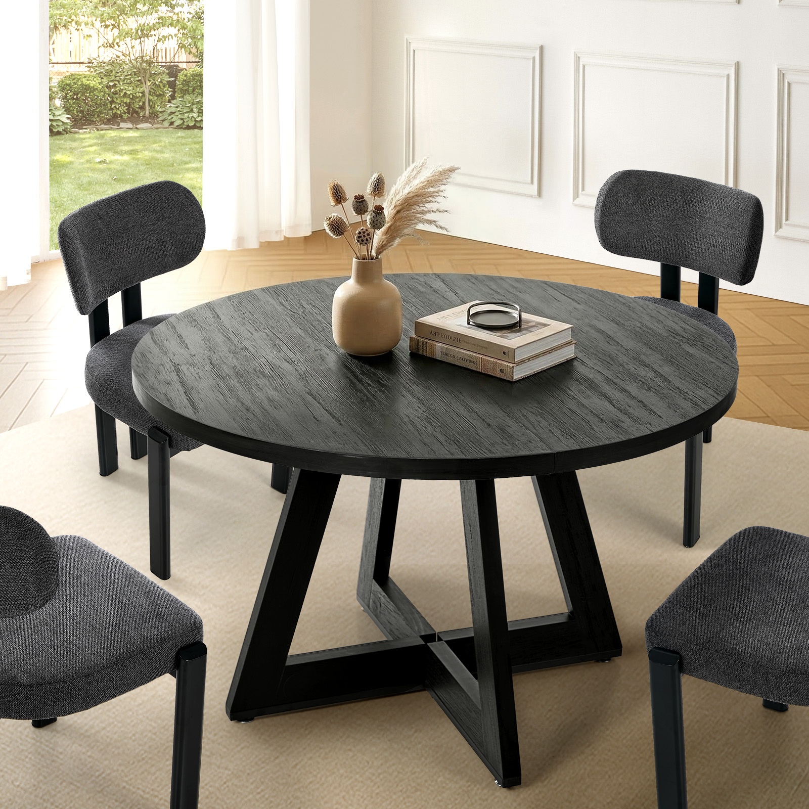 TEMU 120cm Round Dining Table Wooden Kitchen Furniture Black