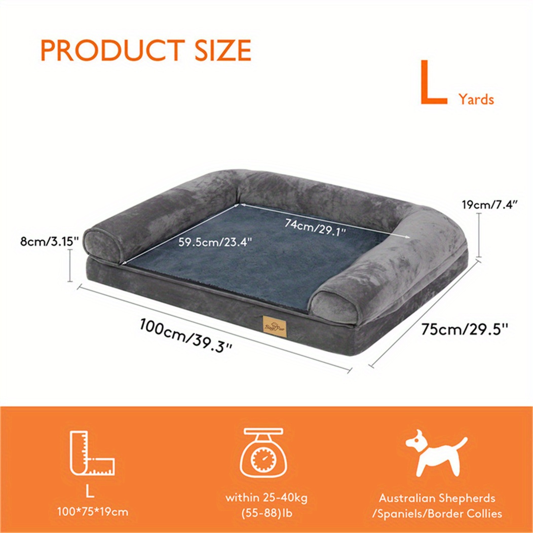 TEMU Cuscino per cani di taglia grande, ortopedico rimovibile in memory foam per animali domestici con cuscino e lavabile, grigio