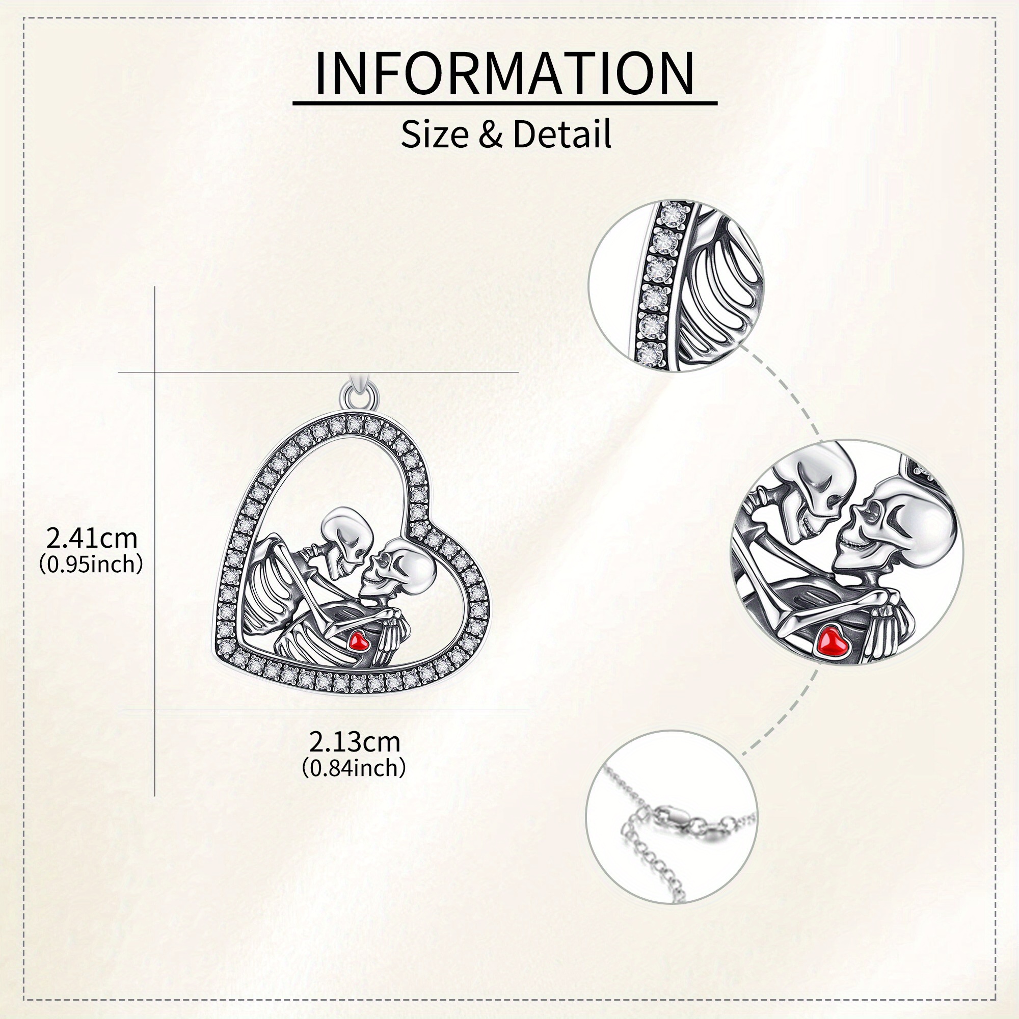 Women's S925 Sterling Silver Skull Embrace Pendant Necklace