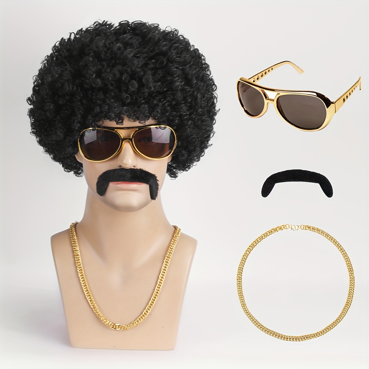 Kit de disfraz de discoteca, peluca, guante, micrófono, gafas de sol para,  plateado