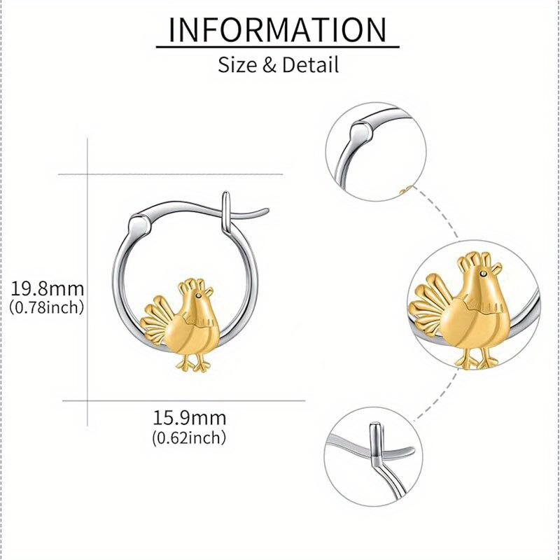 Women's Sterling Silver Chicken Hoop Earrings, Mother's Day Gift