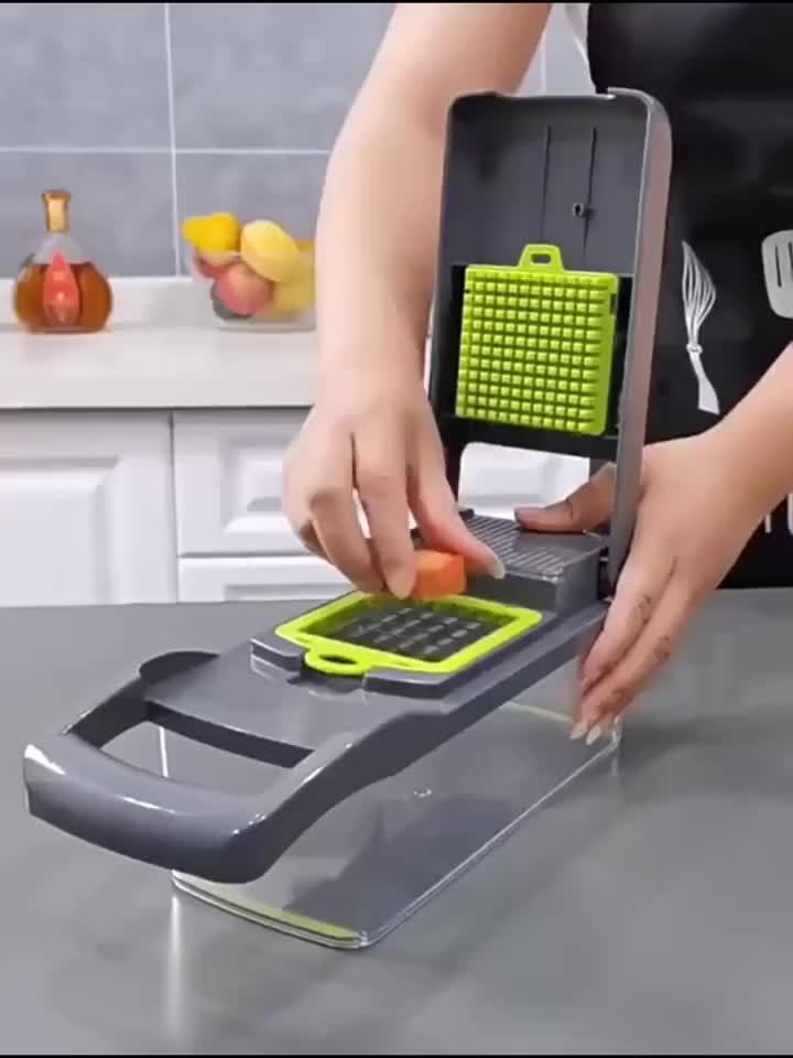 16-in-1 Manual Vegetable Chopper Set, 8 Blades with Container and Grater, Gray
