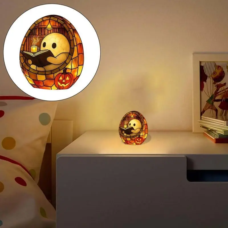 halloween reading light cute led book night light with ghost reader shape portable battery powered bedside lamp no sockets required book fans party decorations resin material usb powered adjustable brightness book decor festive lighting design durable plastic Product details 6
