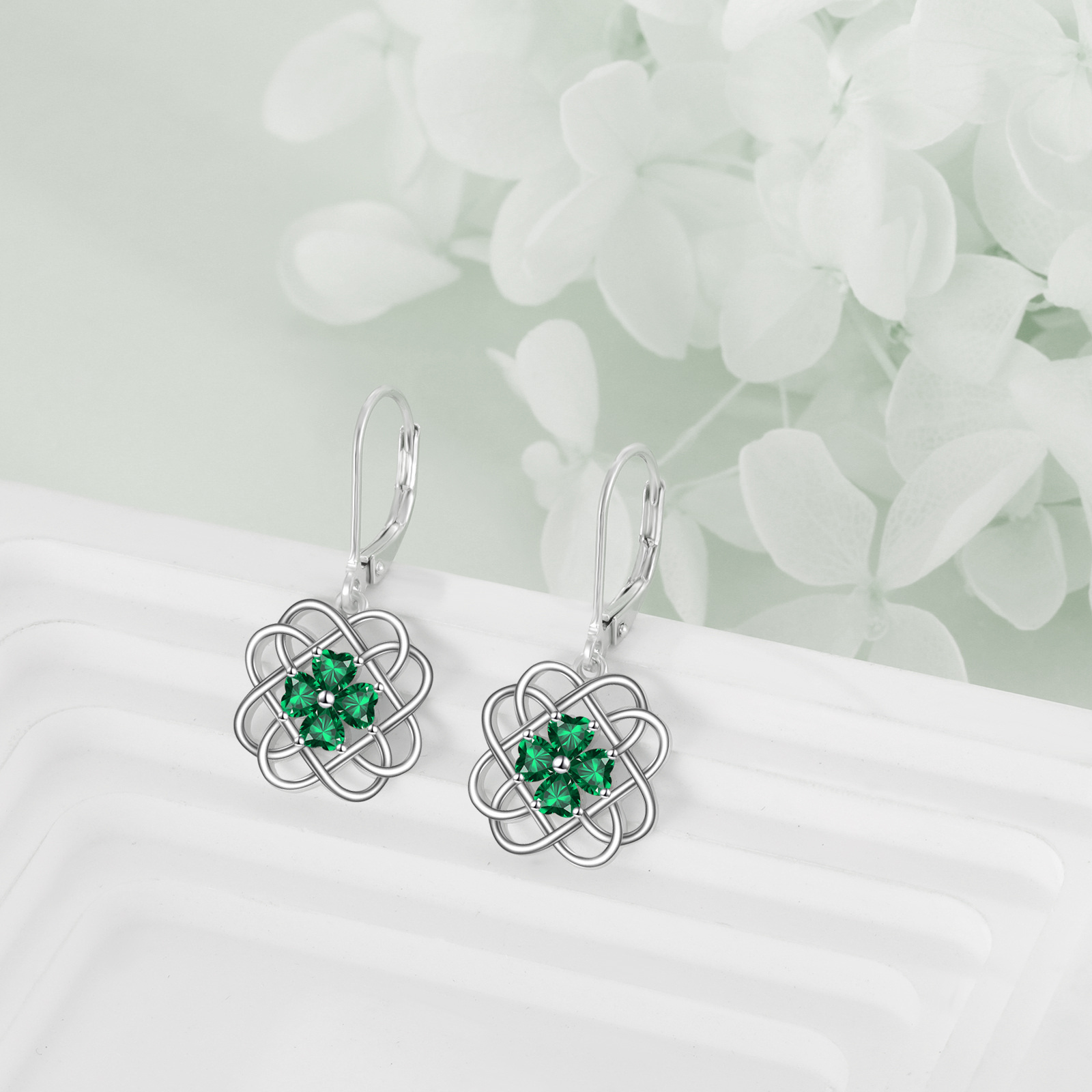 Women's Sterling Silvery Clover Dangle Drop Leverback Earrings