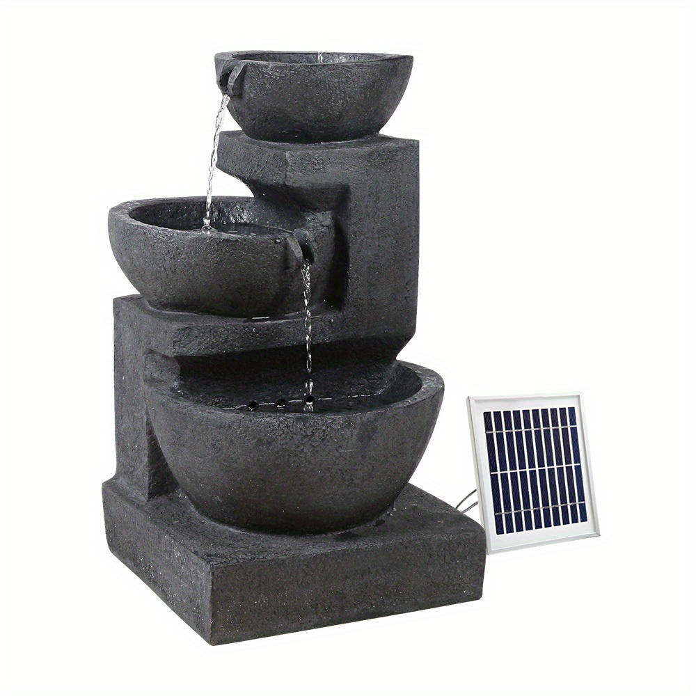   solar fountain water feature bird bath outdoor led lights 3 tier blue Product details 1