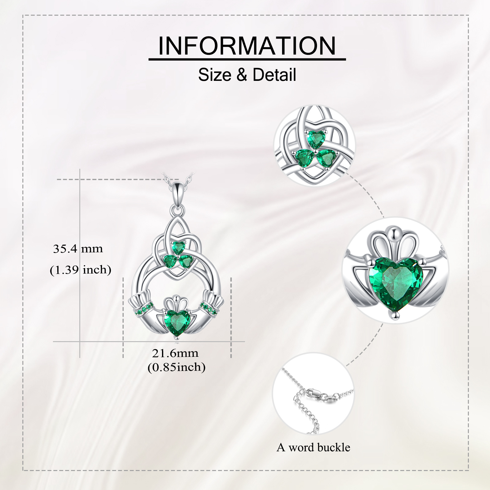 Unisex 925 Sterling Silver Claddagh Necklace