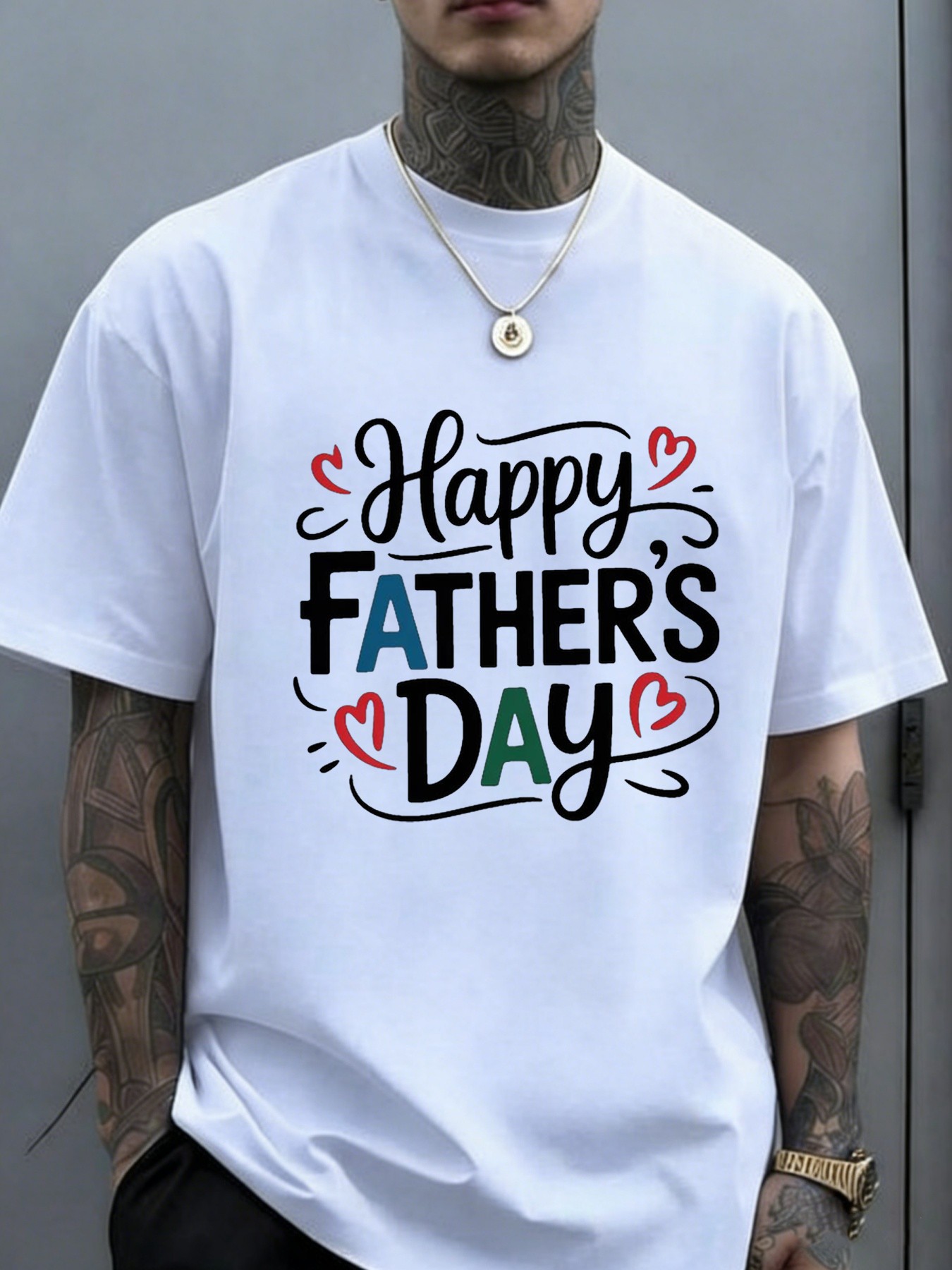 unisex short sleeved t shirt happy fathers day graphic tee   lettering with heart accents perfect   stepdads father figures ideal for fathers day celebrations casual wear01t   lightweight and comfortable fabric suitable for  