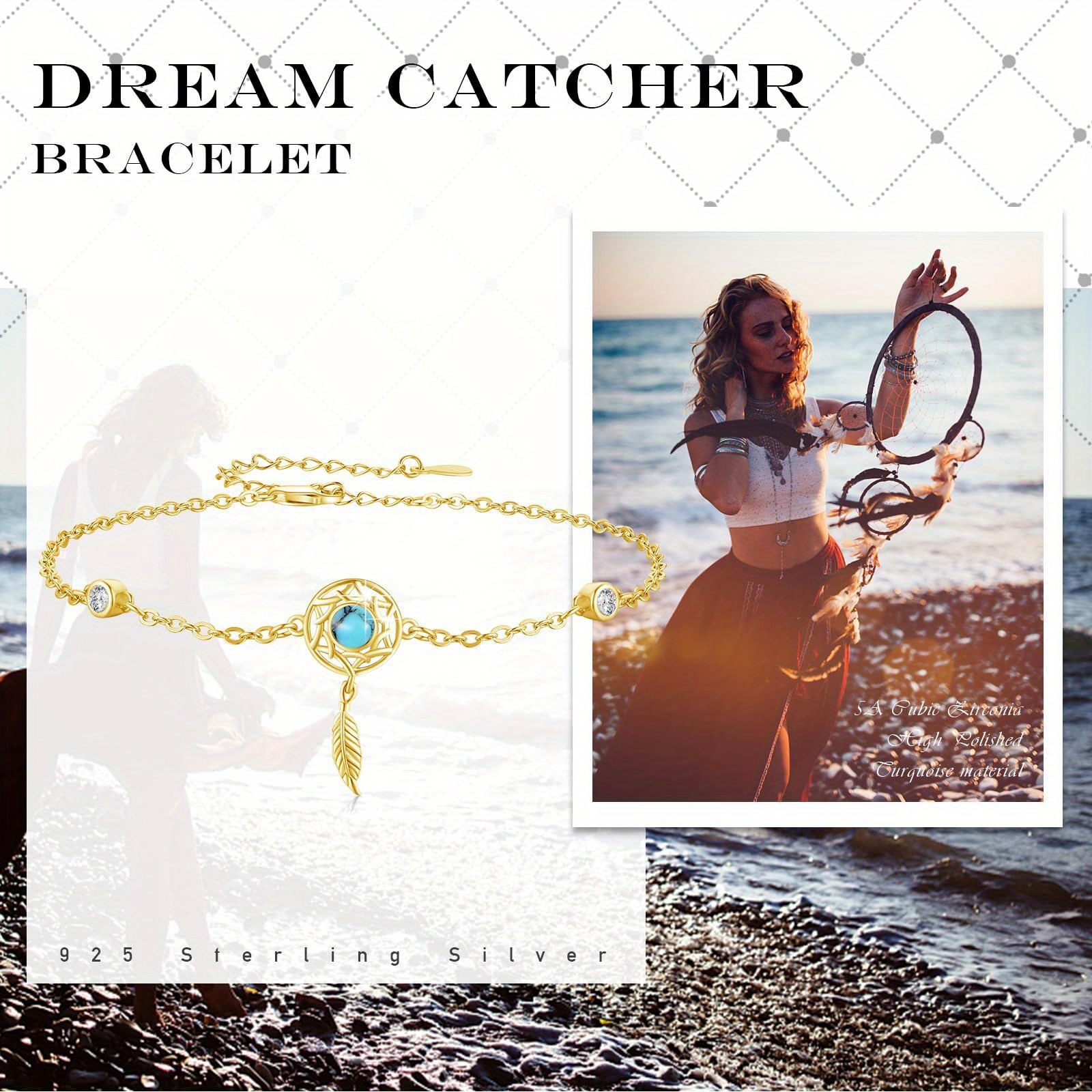 925 Sterling Silver Dream Catcher Bracelet Women's Adjustable Chain Gift