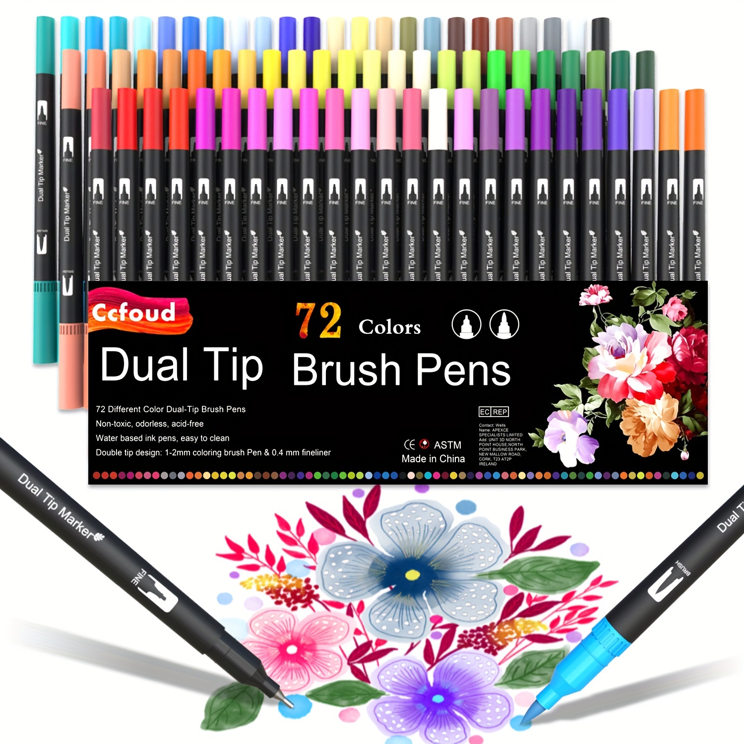 204 Colors Dual Tips Marker Pens Permanent Waterproof Pen Art Sketch &  Carrying