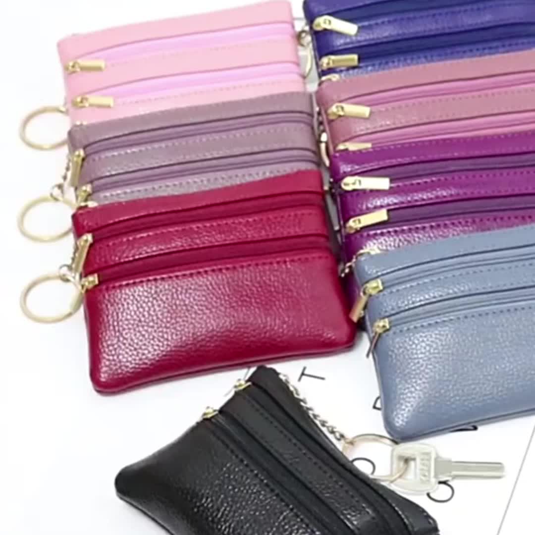 Unisex PU Leather Zipper Pockets Coin Purse Solid Pouch Wallet