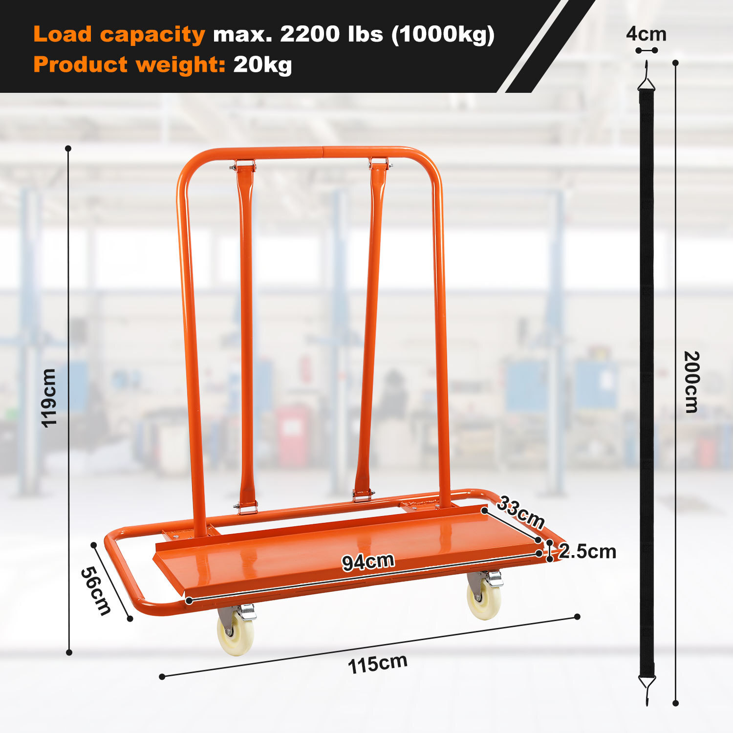 Steel Panel Trolley | With Swivel Universal Wheels | Heavy-duty Trolley For Panels And Boards (orange/black)