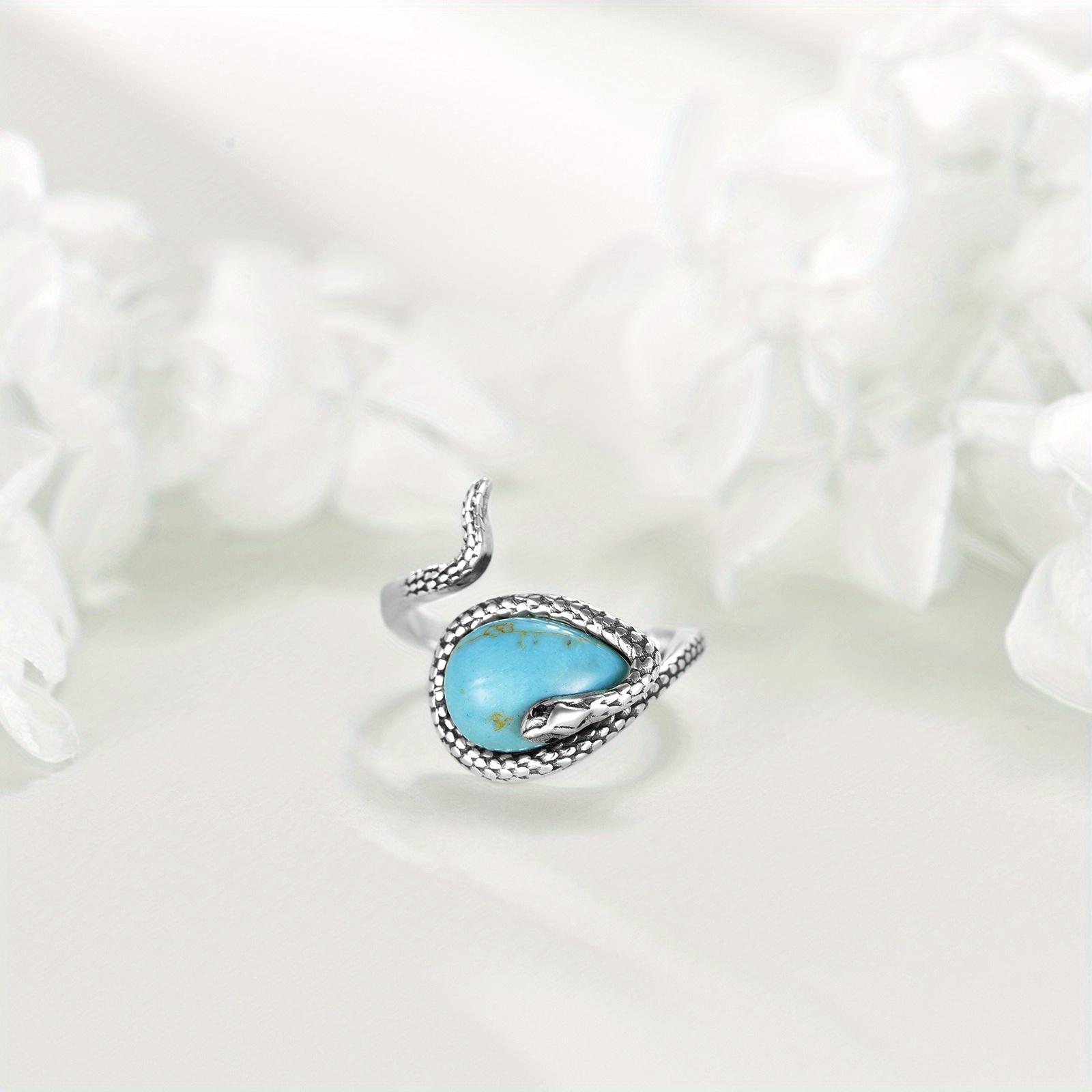 Snake Ring 925 Sterling Silver Artificial Turquoise Adjustable Ring