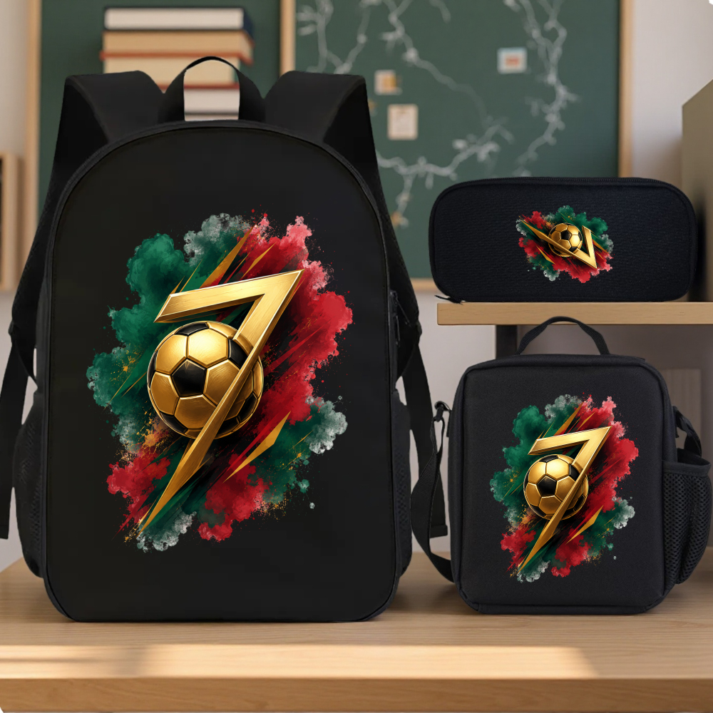 3pcss 2d Flat Printing Soccer Ball Lightning And Three-piece School Bag Set 3pcs School Bag Fun Printed Design Multicolor Casual Party Travel Birthday Great Gift For