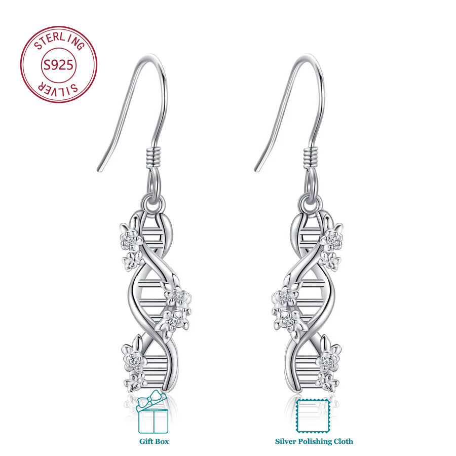 Image of S925 Sterling Silvery Dna Earrings With (cubic) For Daily Wear Christmas Gift Birthday Gift For Family And Boyfriend Hypoallergenic