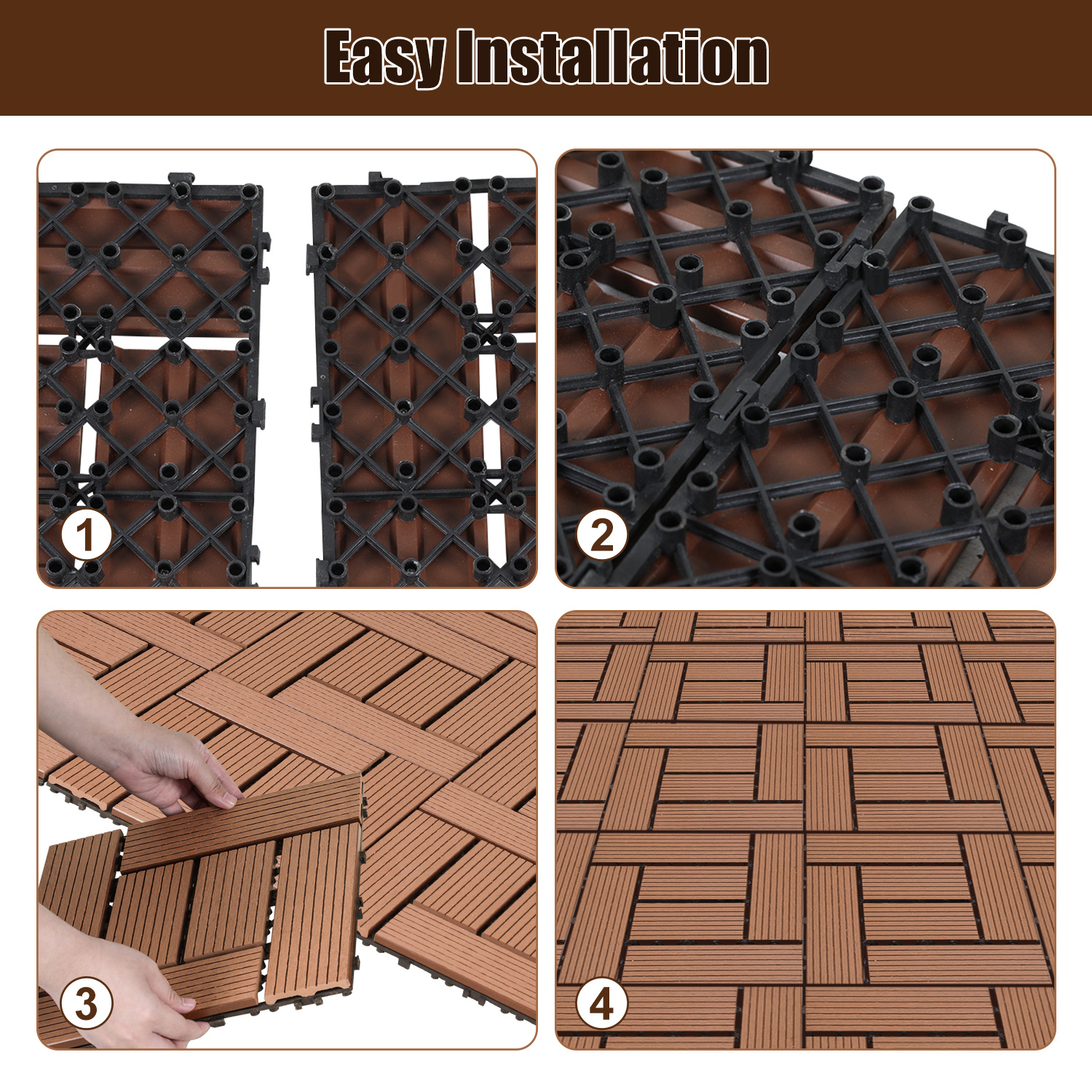 Wpc Terrace Tiles, 77pcs For 7m², Brown Wood Look, For Garden Balcony Flooring With 30x30 Cm
