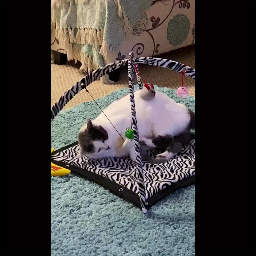 Interactive Cat Play Tent with Hanging Ball Toys & Scratching Mat