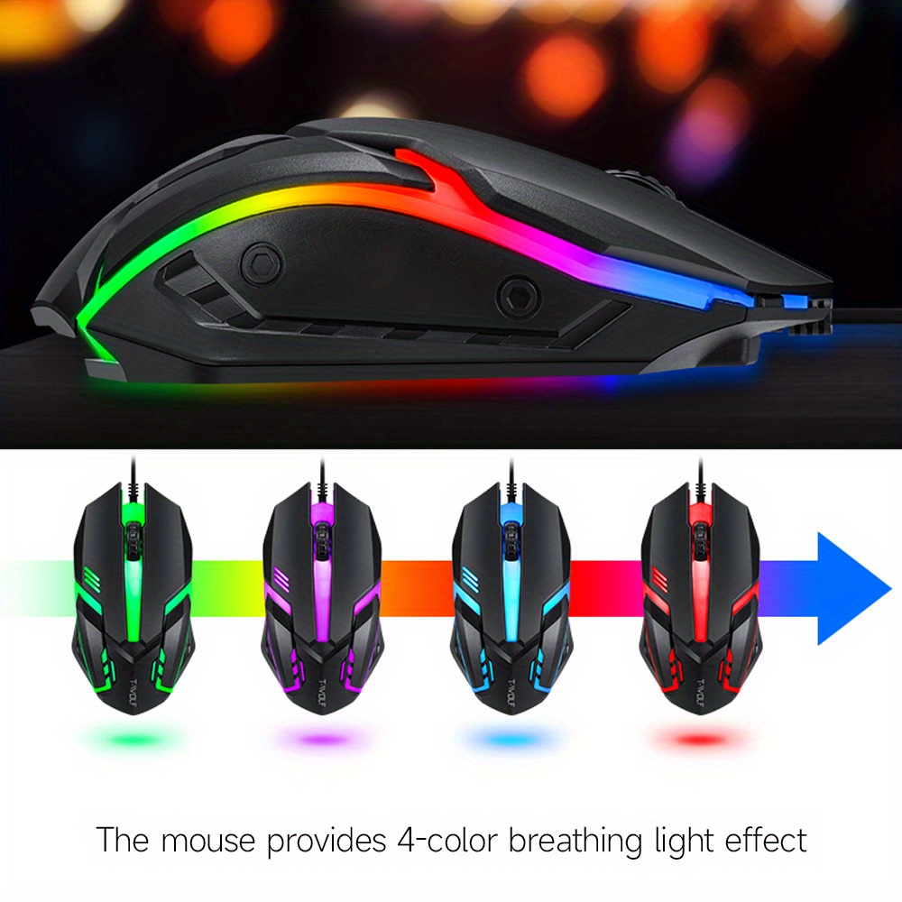 T-WOLF TF800 Four-piece Gaming Combo 104 Keys Keyboard 4-color Breathing Light Mouse 3.5mm Gaming Headset Anti-slip Mouse Pad