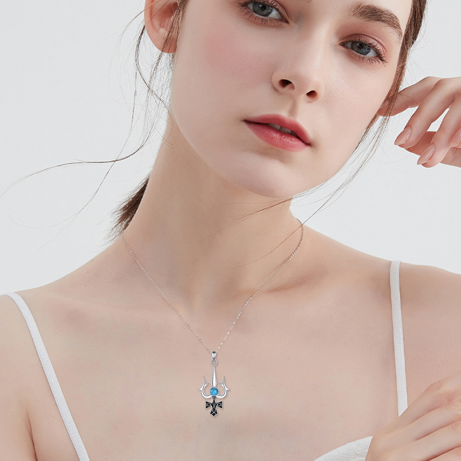 925 Silver Trident Pendant with Turquoise, Bohemian Style
