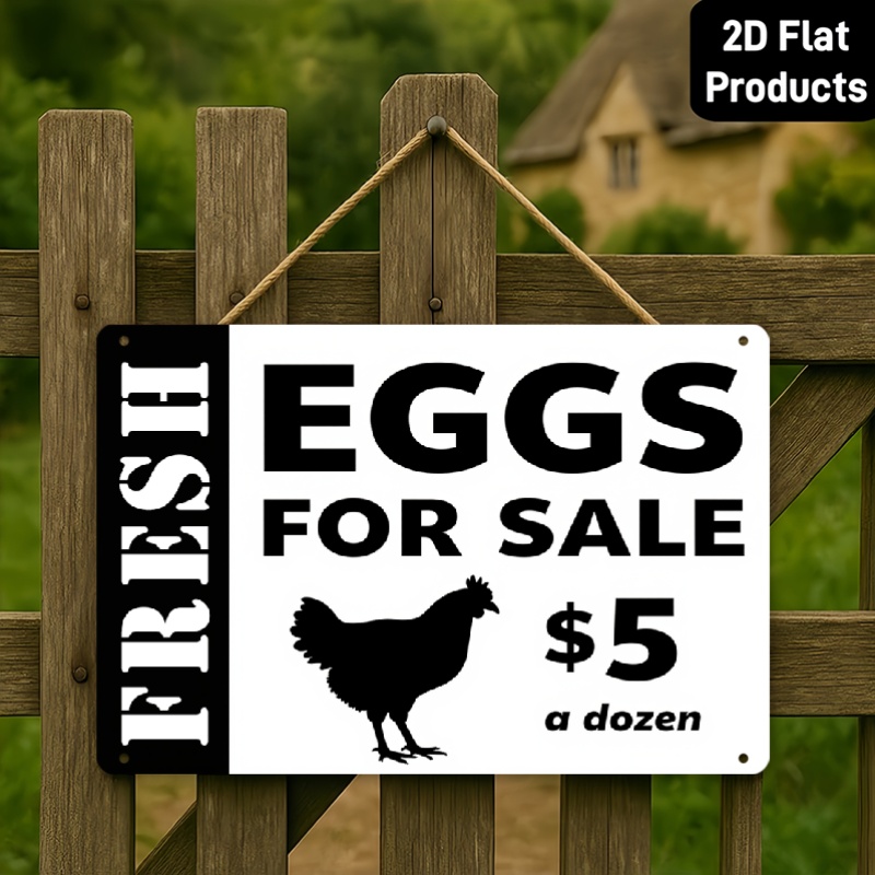 TEMU 2d Flat - [2d Flat] 1pc Perfect For , Room Decor Fresh Eggs Retro Chicken Coop Decor Vintage Wall Art Holiday Plaque With Wall Mount Hanging