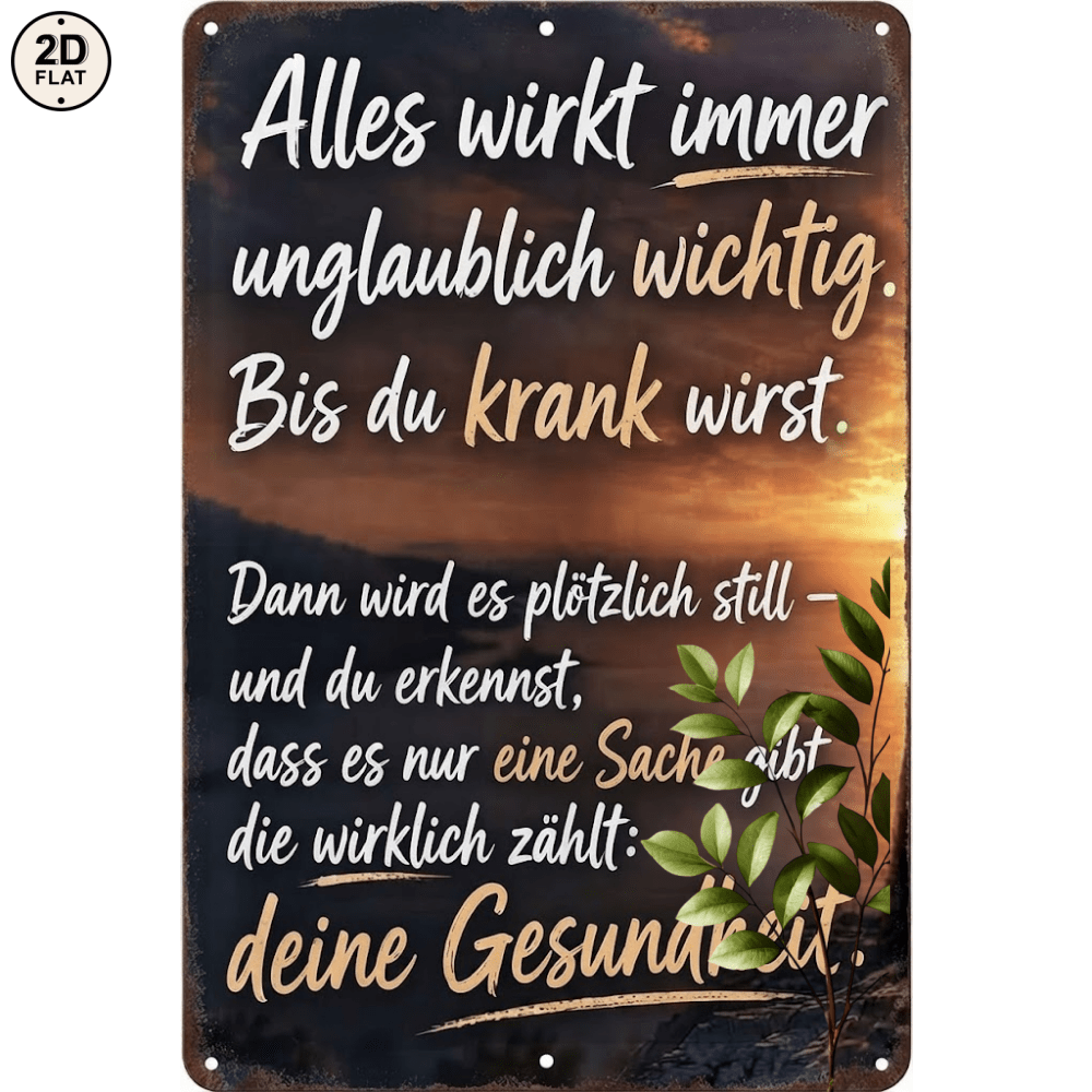 Image of 2d Flat - 【2d Flat】 2d Flat - [2d Flat] 1pc Metal Sign, Sunset Lake, Health Quotes, Perfect For Home, Office, Bar, Outdoor Decor, 20x30cm, 2d Flat