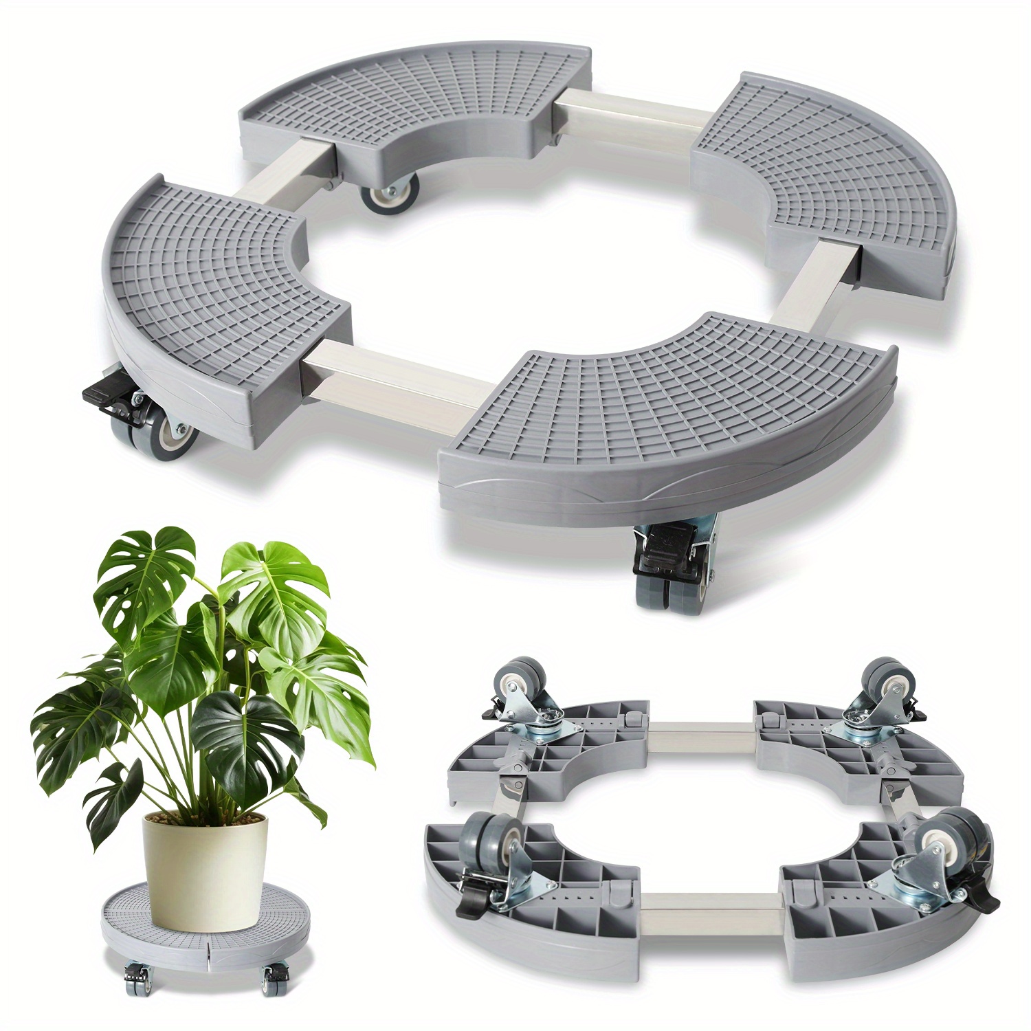Image of Plant Trolley, Plant Tray, Plant Trolley, Round Plant Roller, Flower Tray Base, Rolling Base, Flower Trolley, Capacity 200kg, Adjustable 38cm -54cm