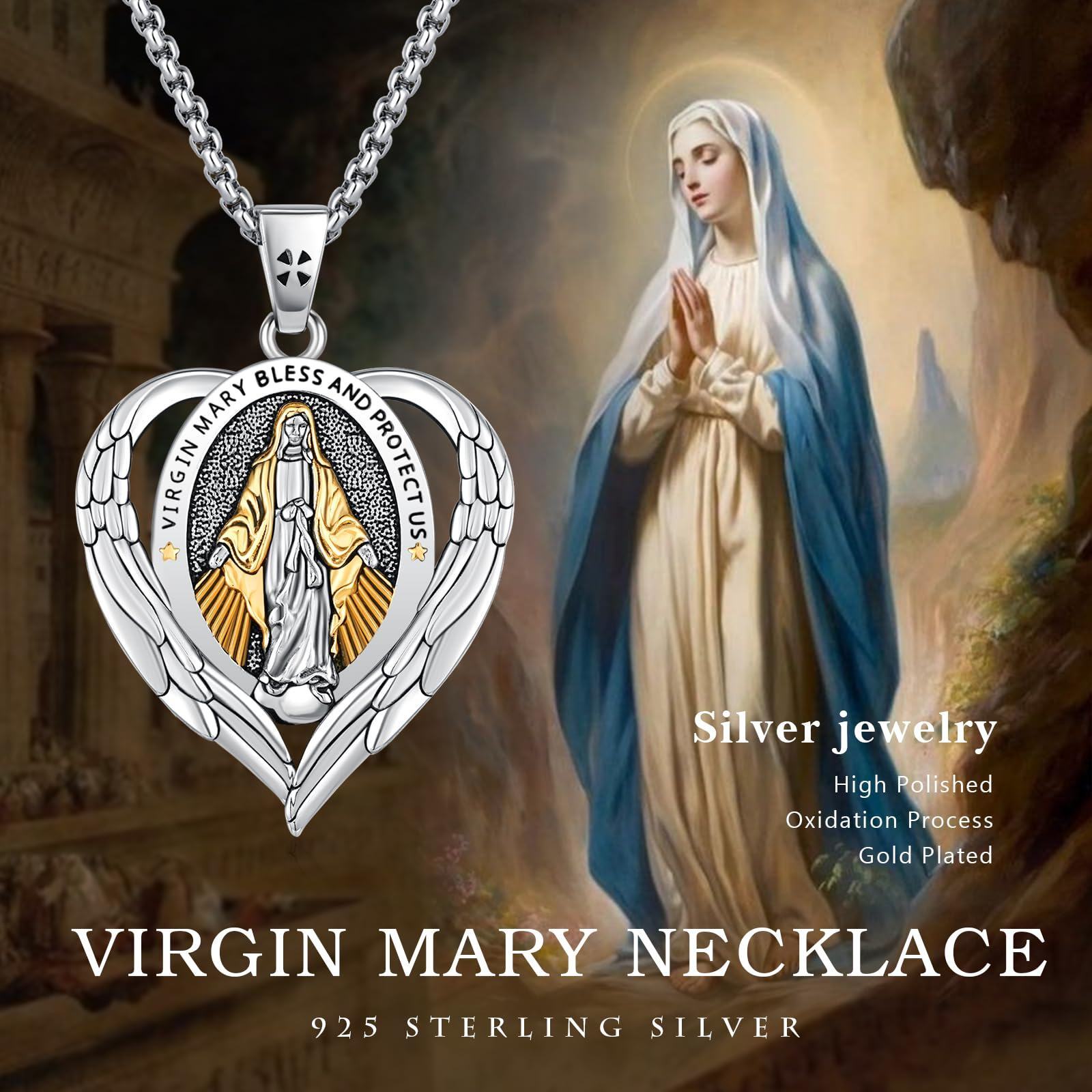 925 Silver Virgin Mary Necklace Archangel Us Amulet Medallion Religious Gift