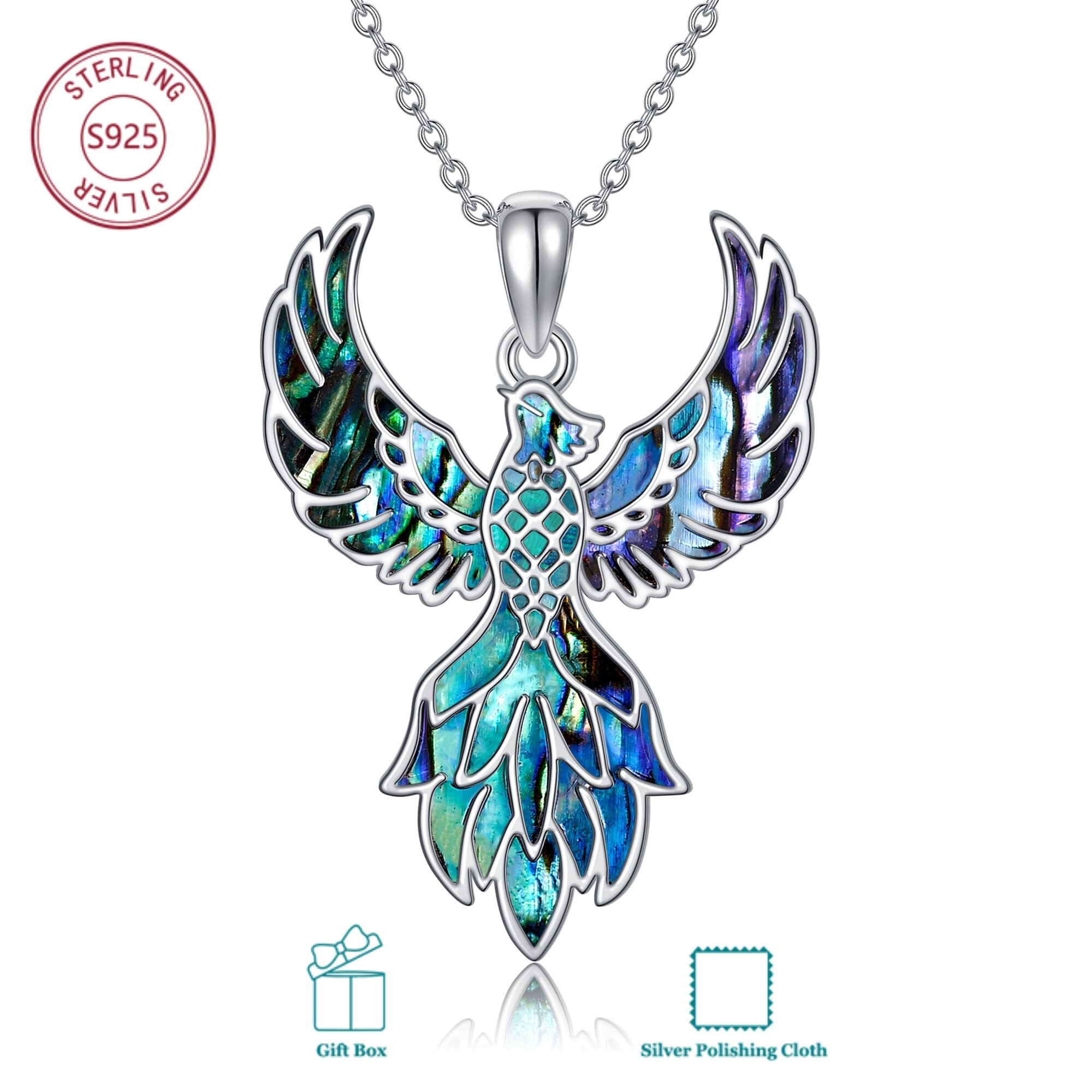 Image of 925 Sterling Silver Phoenix Necklace With Synthetic Abalone Shell | Jewelry, Skin-friendly & Anti-allergic, Suitable For Daily Wearing, Elegant Vintage Style, Ideal For Gift-