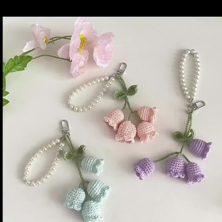 Charming Crochet Floral Keychains with Pearl Beads