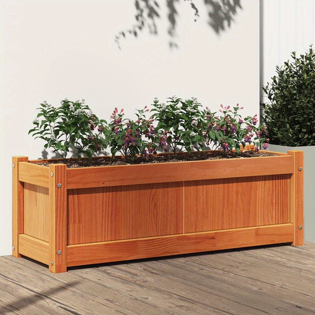 

Planche de Jardinage en Bois de Pin - Marron Cire, 90x31x31cm, Pot de Fleurs et Légumes Rectangulaire Contemporain pour Patio Extérieur avec Plusieurs Compartiments, Facile