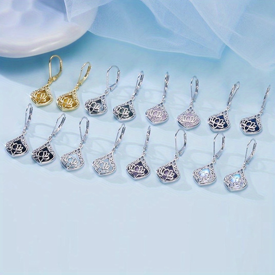 for lotus earrings 925 sterling silvery teardrop rose quartz pendant womens gemstone jewelry earrings Product details 0