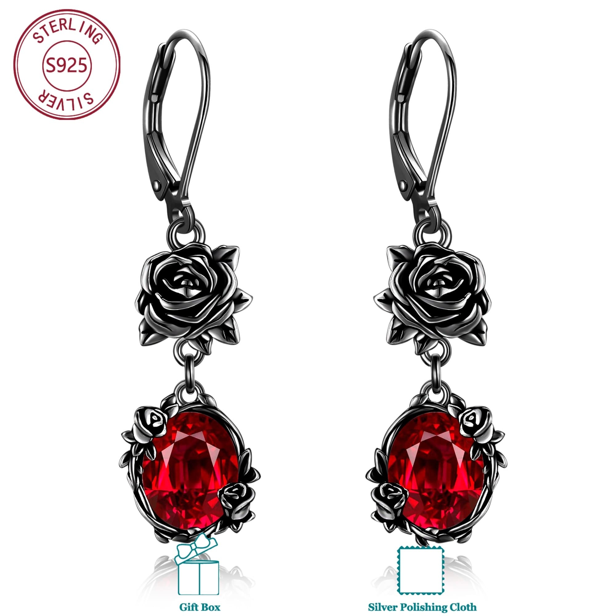 925 Sterling Silvery Cz Black Gothic Rose Earringsunisex, Daily Wear, Birthday Valentine's Day Gift, Meaningful Gift For