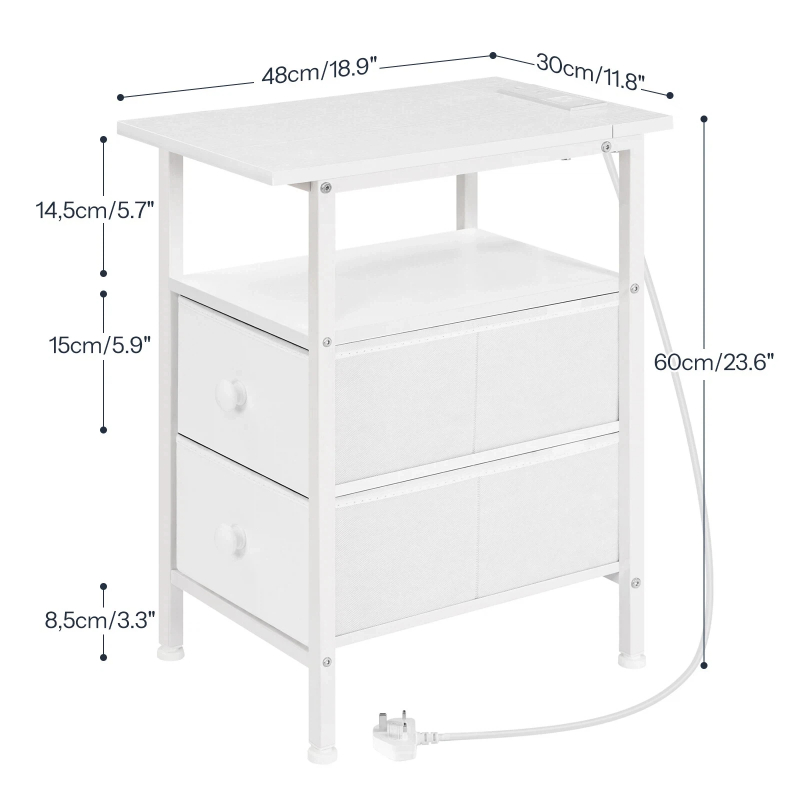 Modern Nightstand with Charging Station and Two Drawers for Storage