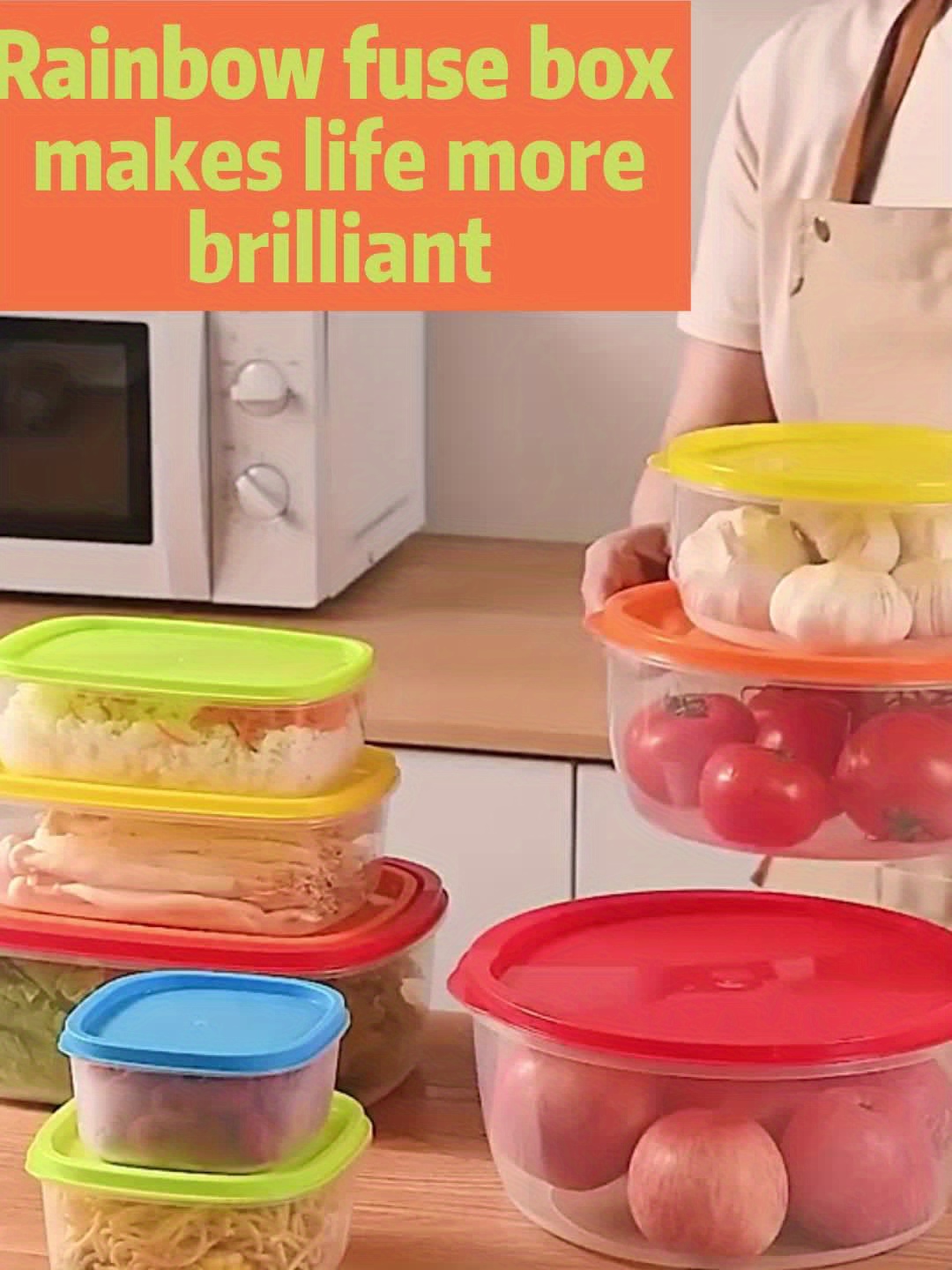 Containers Rainbow Fresh keeping Box Lid Reusable Food - Temu