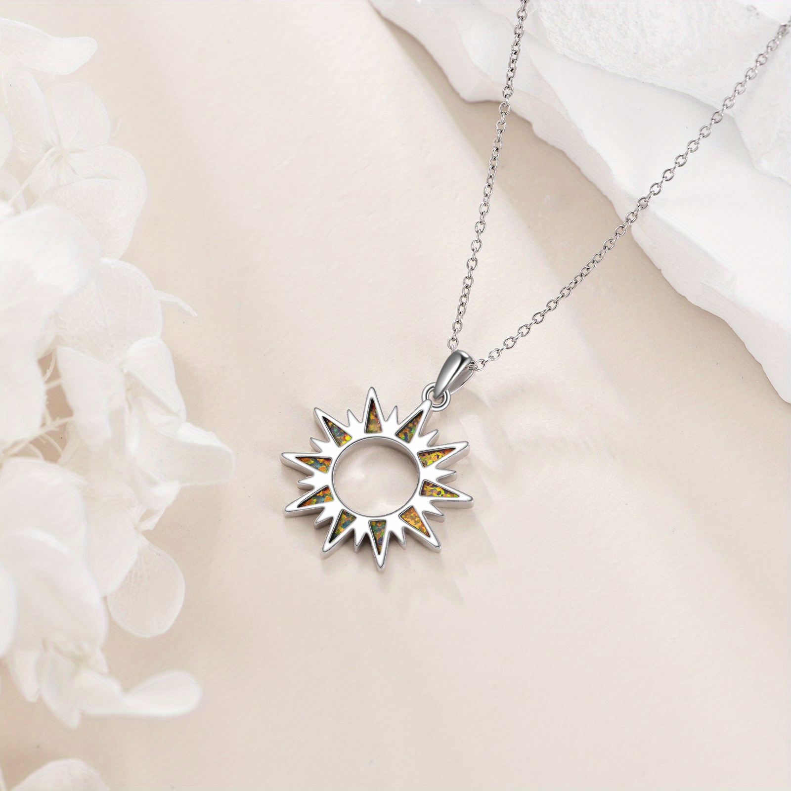 Women's 925 Sterling Silver Fire Opal Pendant Necklace, Birthday Gift