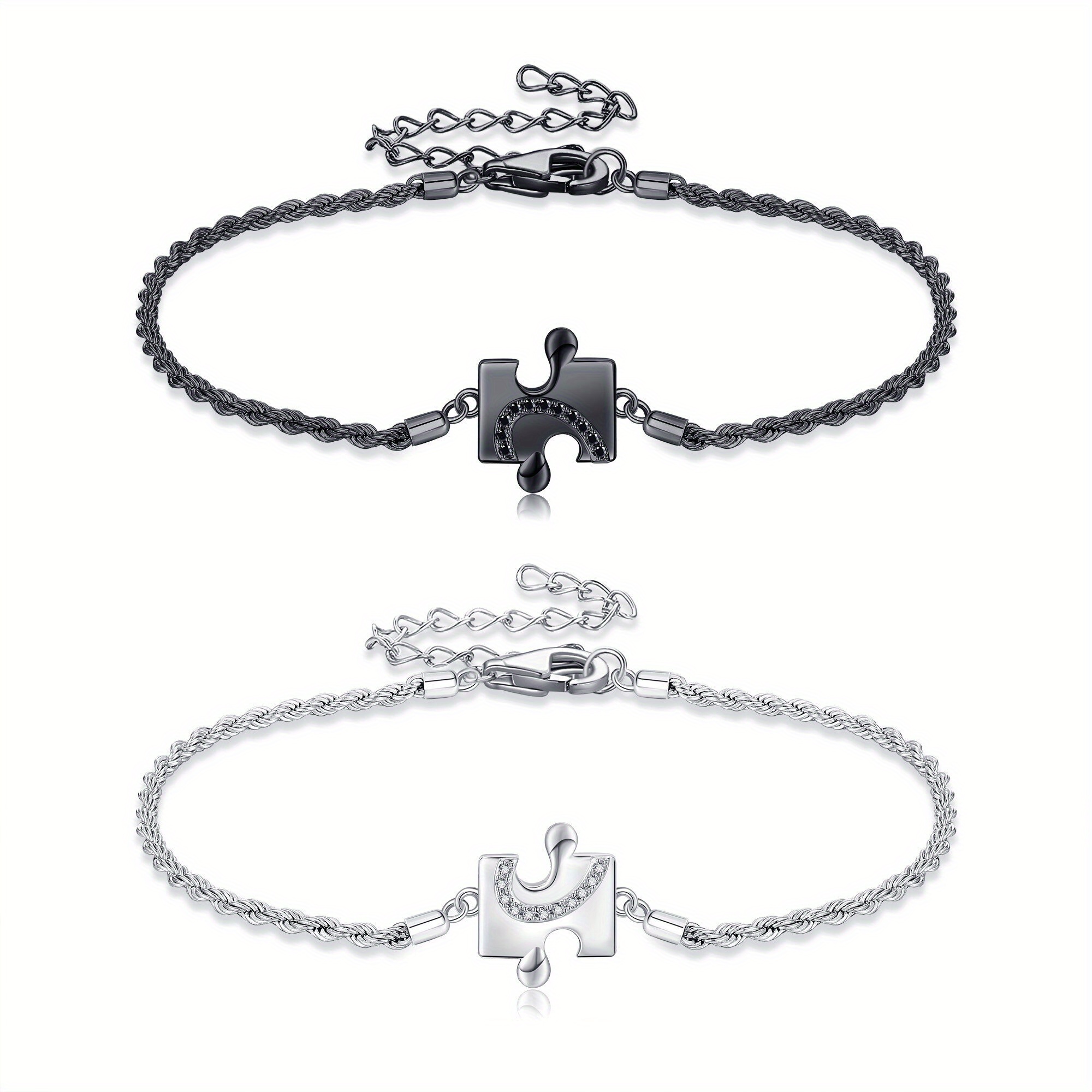Couples Matching 925 Sterling Silver Puzzle Bracelets