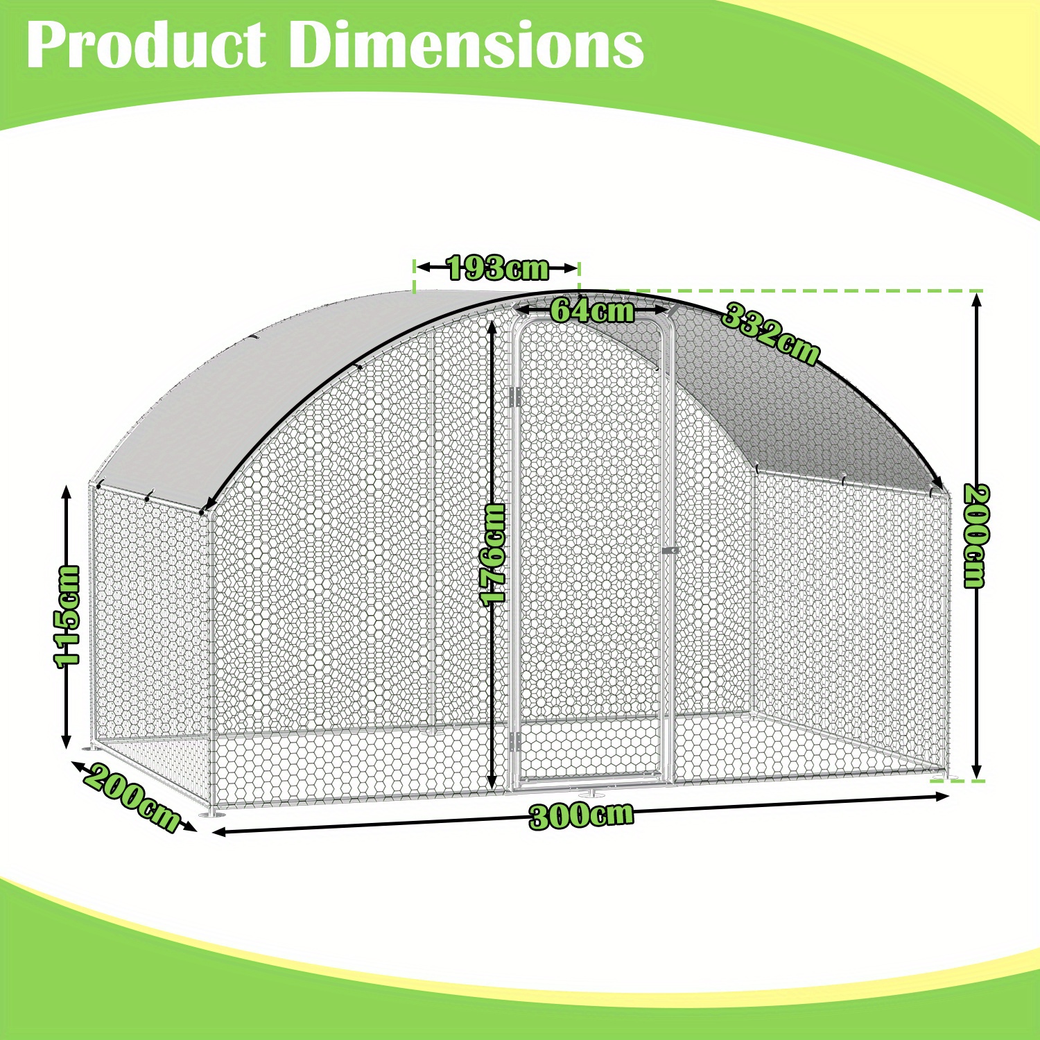 Image of Chicken Coop Free Range Enclosure In Sizes Made Of Galvanized Steel With Dome Roof & Lock Quick To Clean, For Chickens & Bird Cages Pets