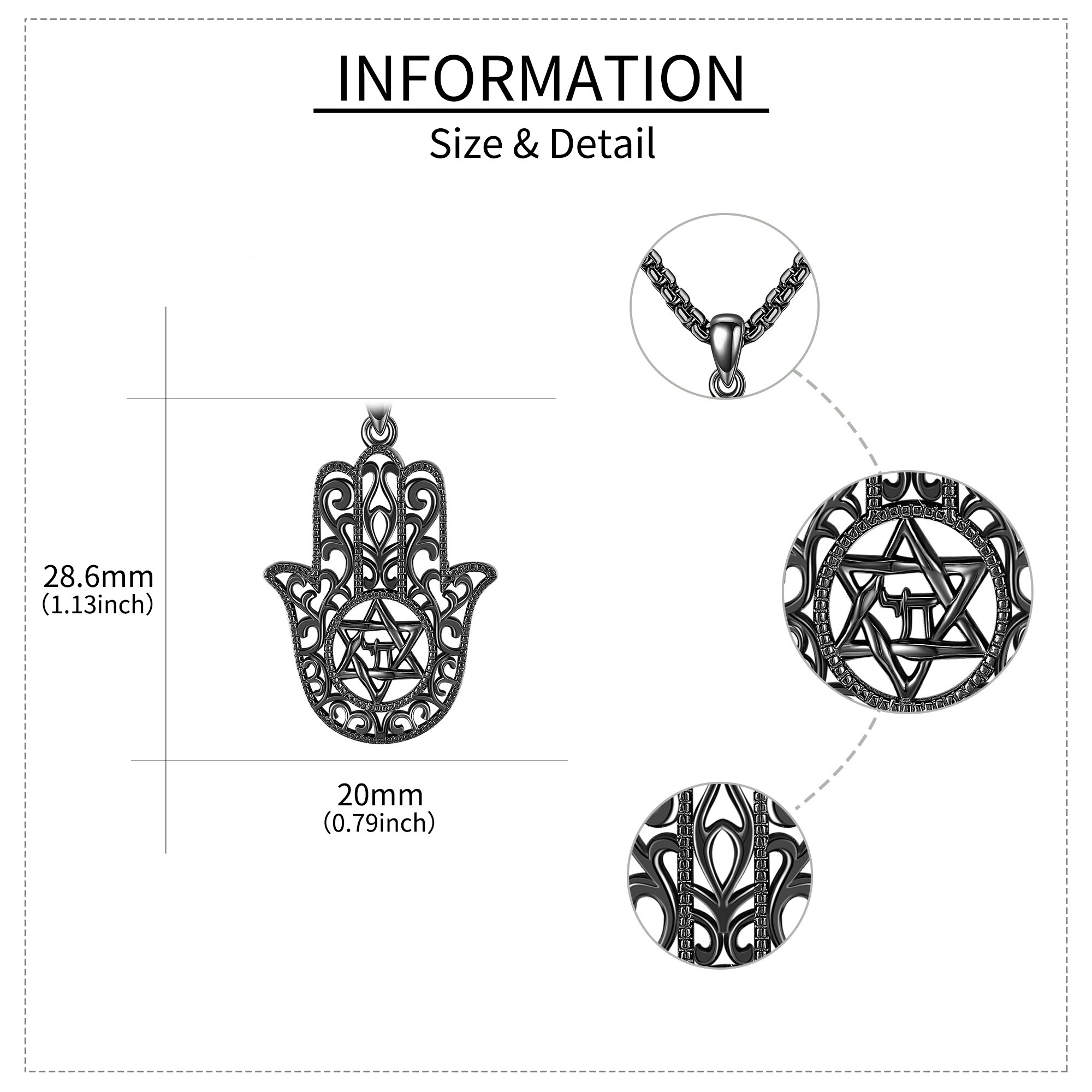 925 Sterling Silver Hamsa Necklace with Gun Black Plating