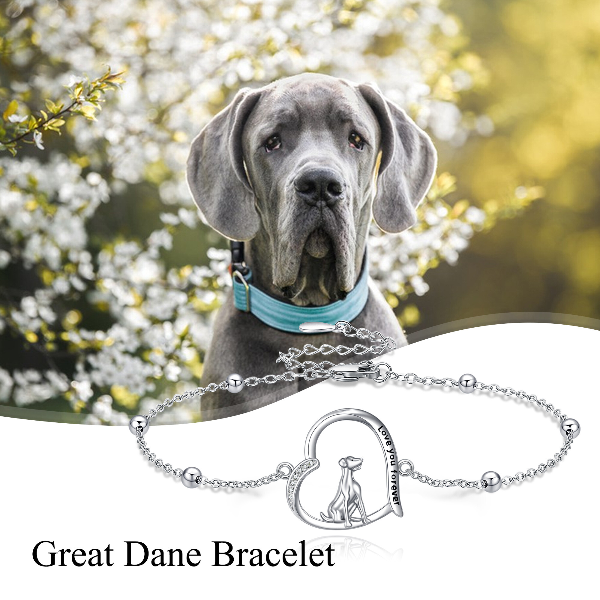 Women's 925 Sterling Silver Great Dane Dog Bracelet