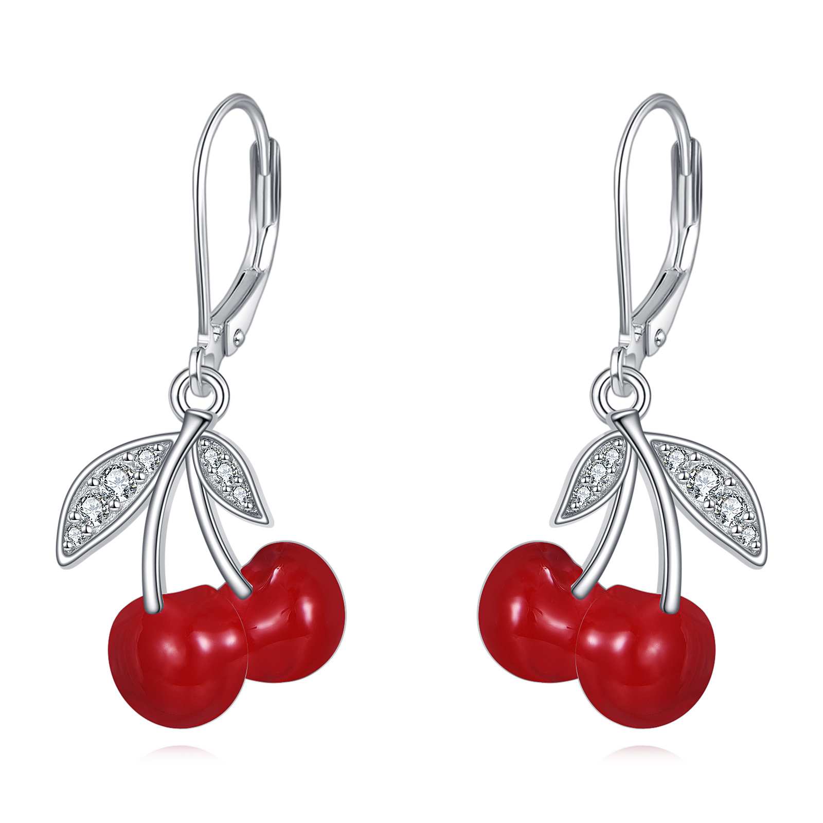925 Sterling Silvery Cherry Earrings Cute Exquisite Girly Jewelry Giftable Christmas Accessory