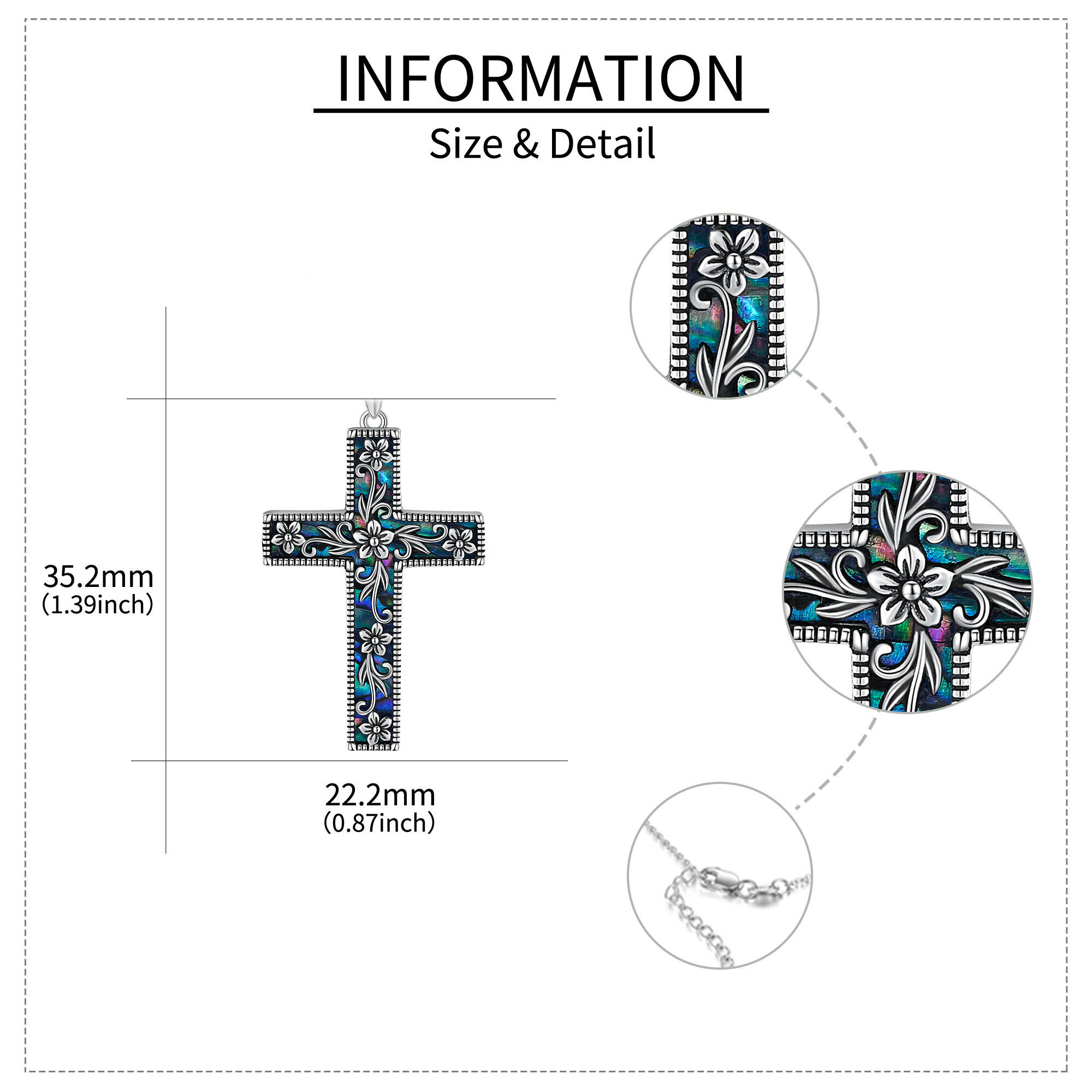 925 Sterling Silver Abalone Shell Cruciform Necklace, Daily Wear