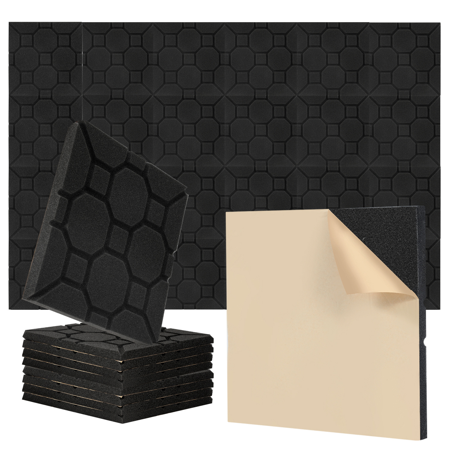 Sonnewelt Soundproofing Foam Panels 24, Square Model With Adhesive Backing Soundproof Wall, High Density Acoustic Material For Soundproofing, Reduces Indoor Noise And , 30x30x2.5cm.