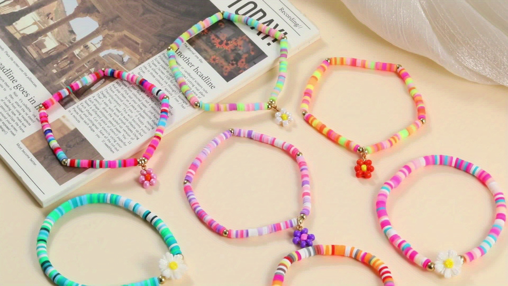 4PCS Beaded Charm Bracelets for Teen Girls DS Dainty cute cartoon